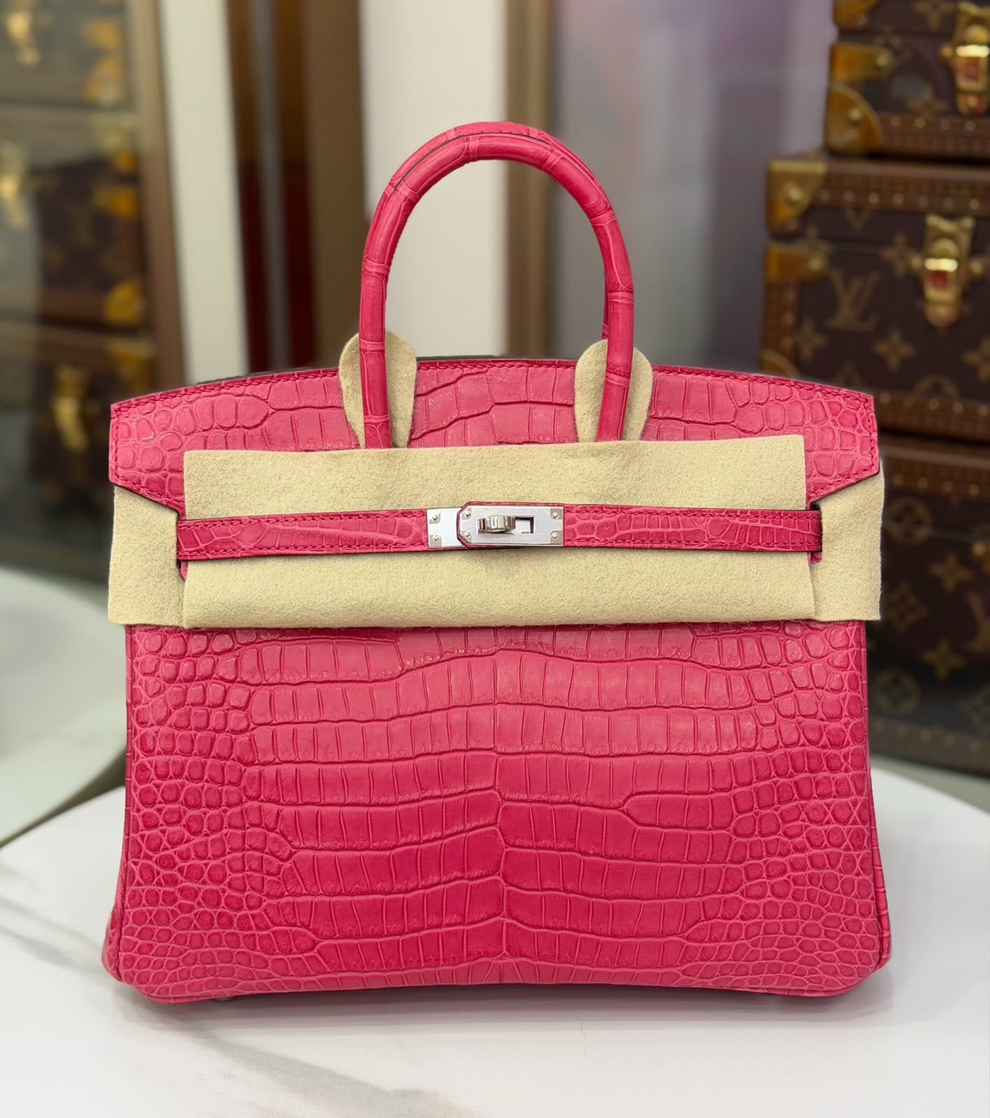 Hermes Birkin 25 Rose Extreme Matte Porosus Crocodile leather palladium hardware