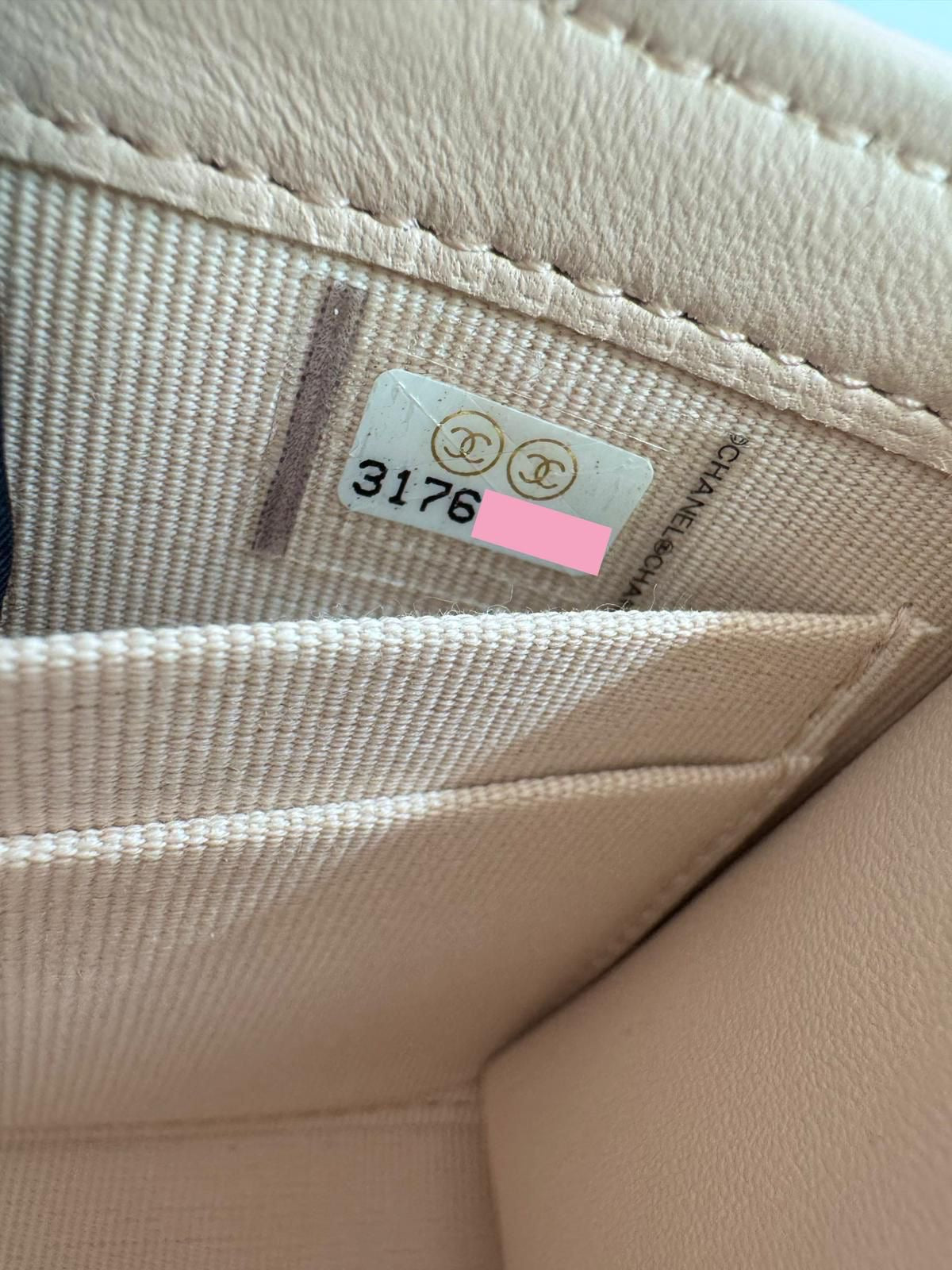 Chanel peach quilted leather coin purse with gold chain strap