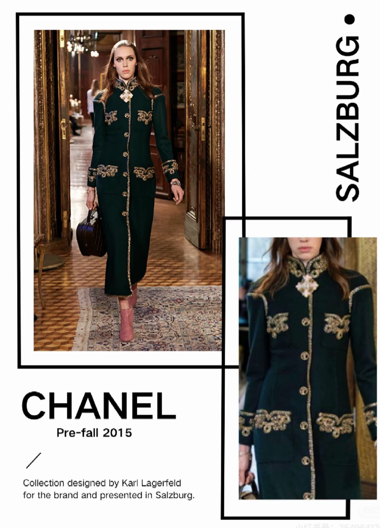 Chanel 15a Salzburg military green embroidered coat, size FR42