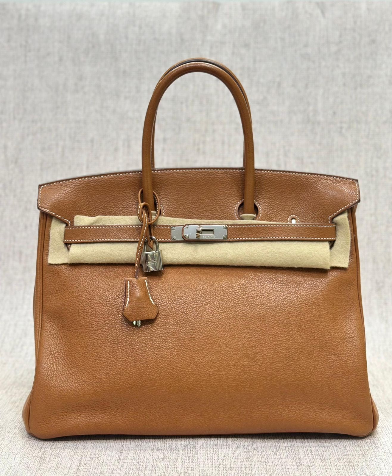 Hermes Birkin 35 Fauve Barenia Faubourg Palladium hardware