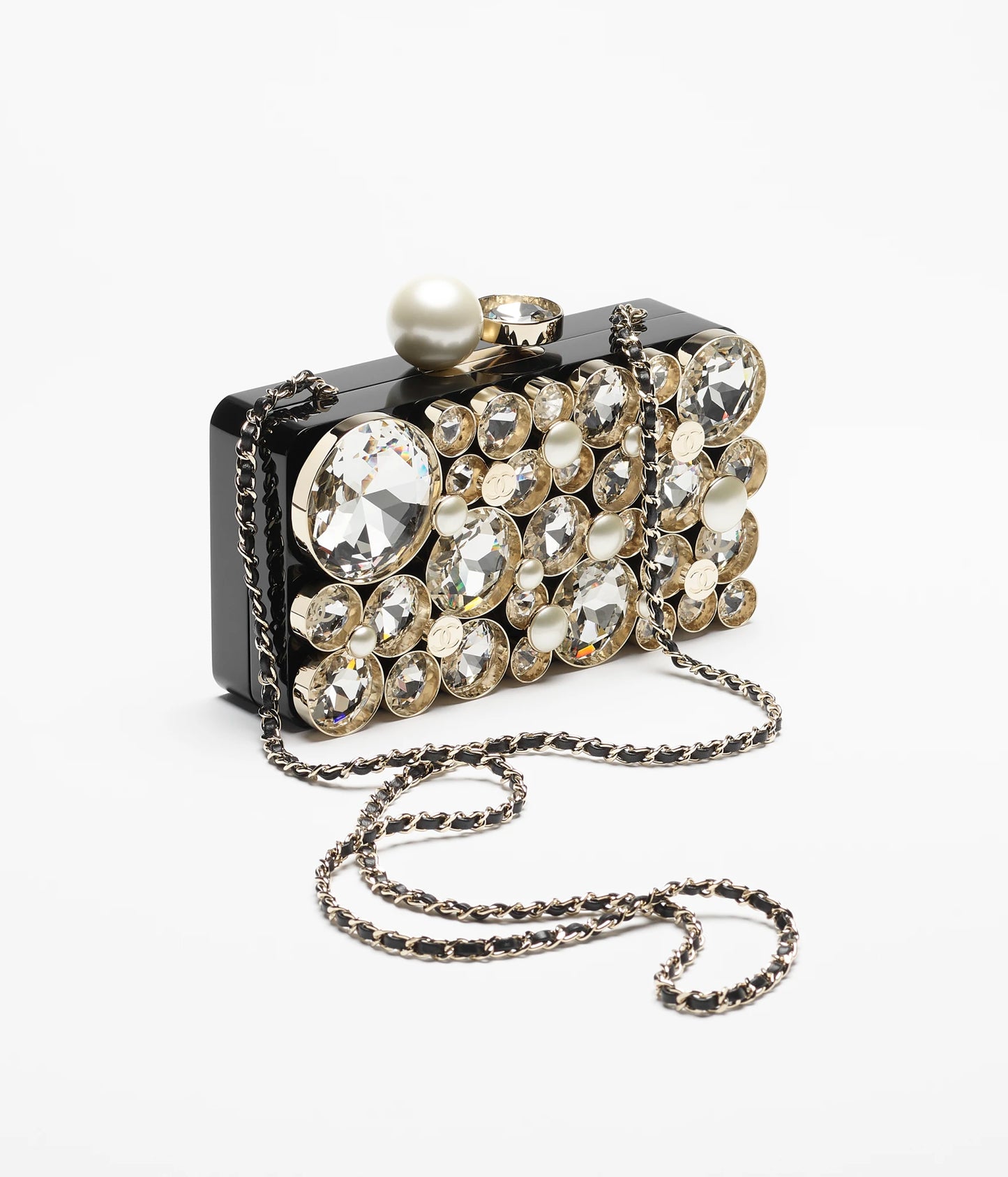 Chanel Fall-Winter 2025/26 oversized rhinestones, pearls, and double C jewels evening bag