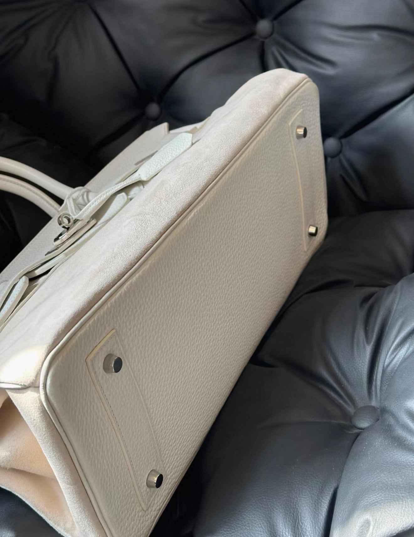 Hermes Birkin Shoulder 42 Cream White leather & Doblis suede with palladium hardware