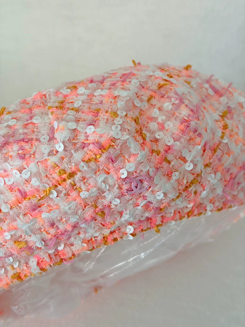 Chanel 19c Orange Pink Tweed Sequined Beret