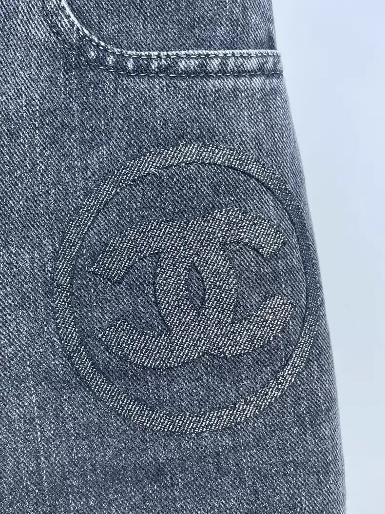 Chanel 23C Smoky Grey CC Logo Jeans