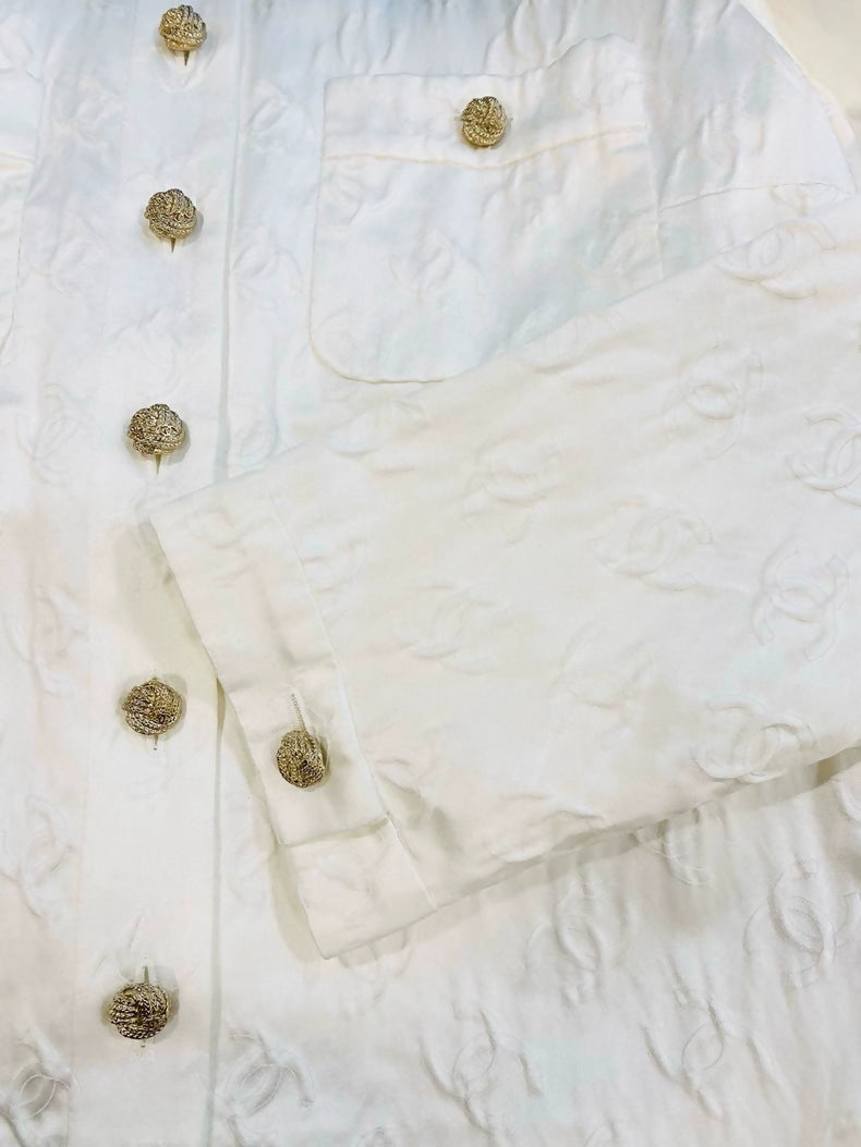 Chanel 25A silk embossed logo jacket