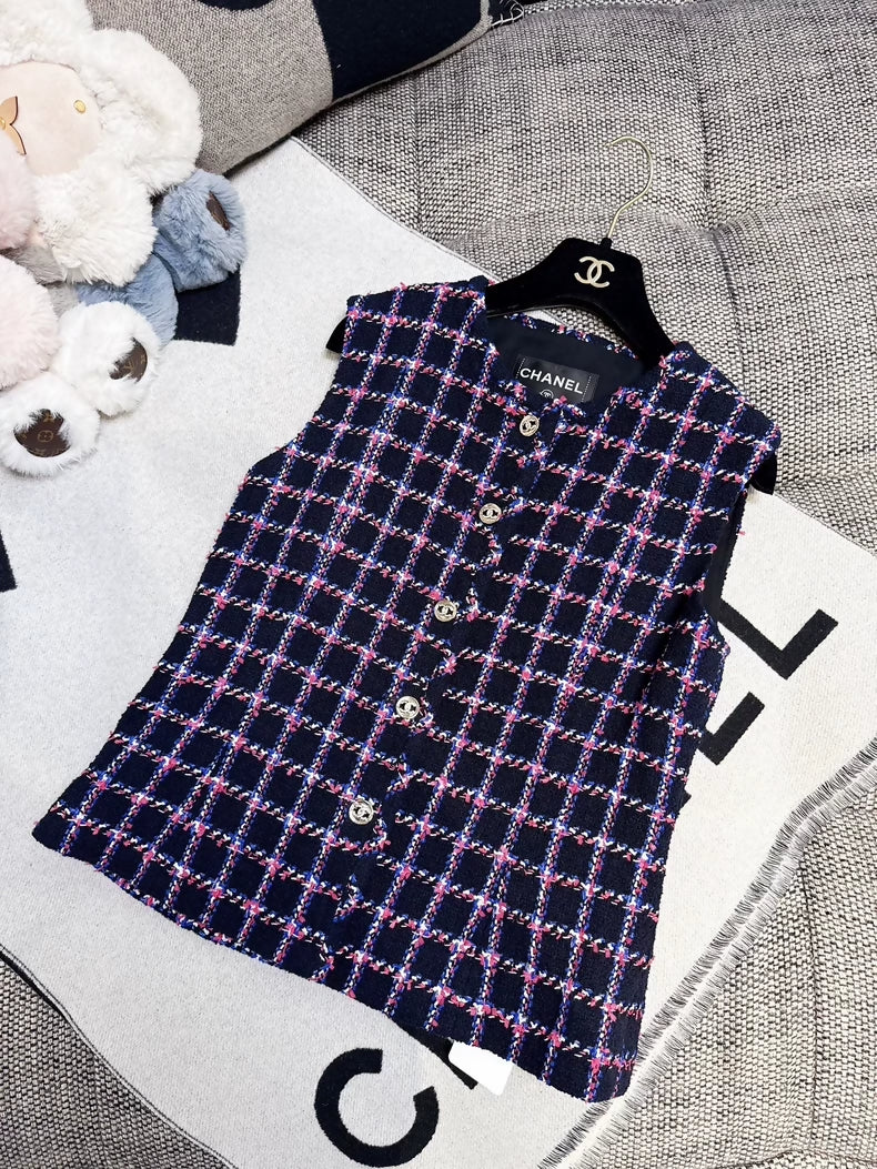 Chanel 24P purple tweed vest cardigan