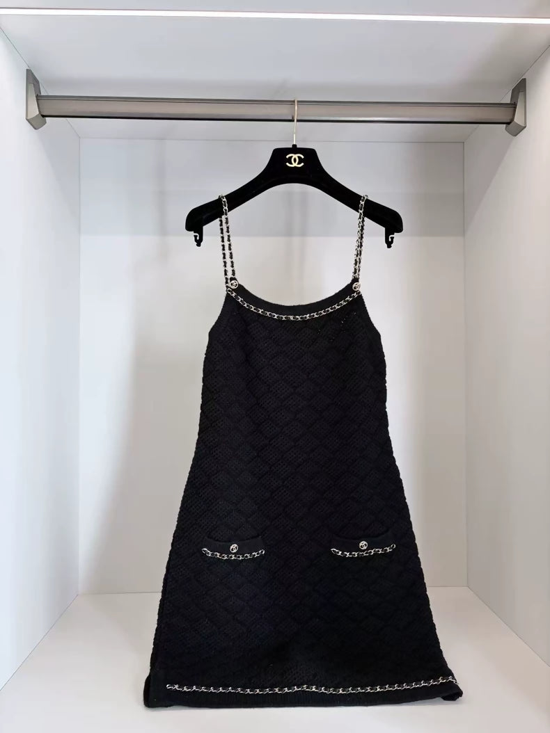Chanel 23S Black tweed Chain Dress