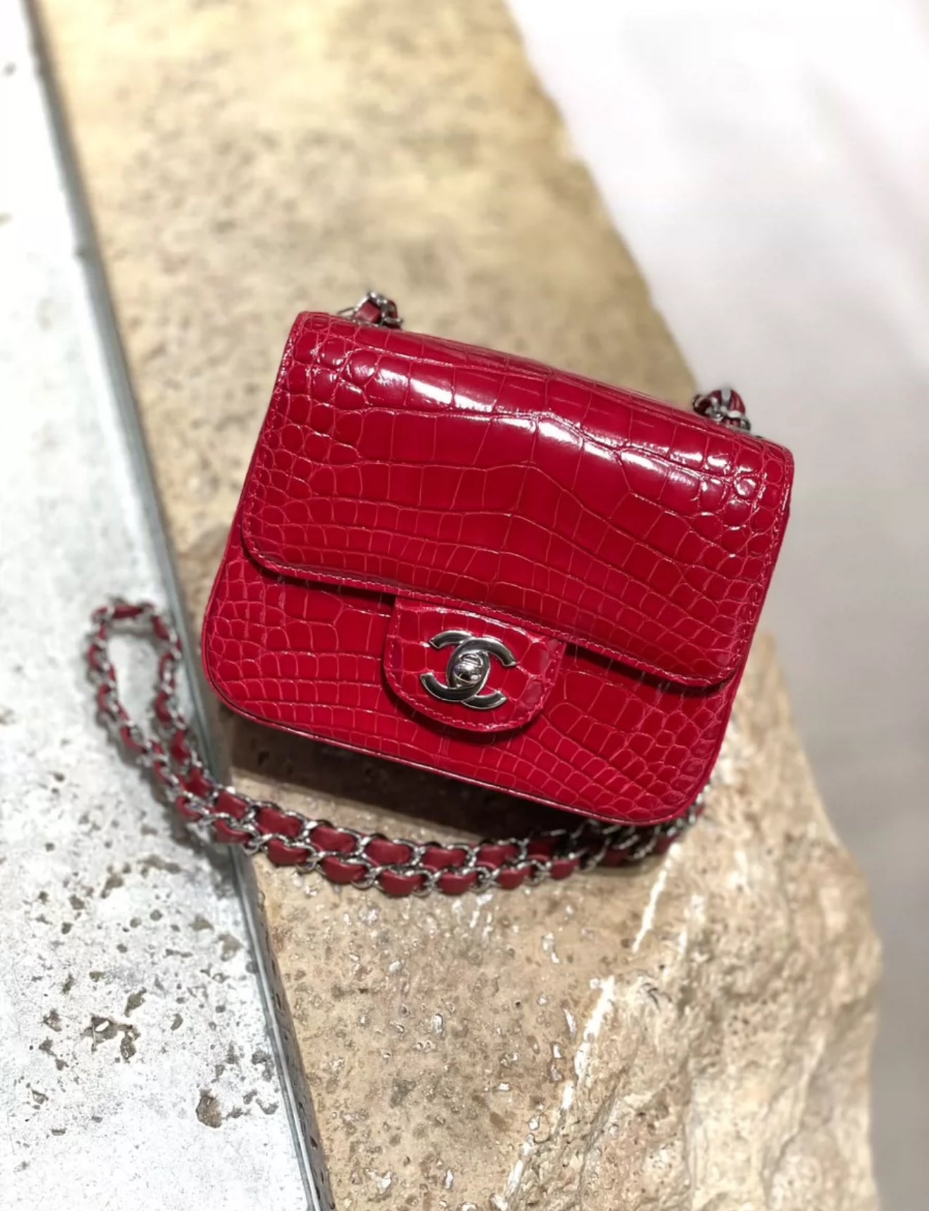 Chanel Red Crocodile mini square bag – Wararni.com