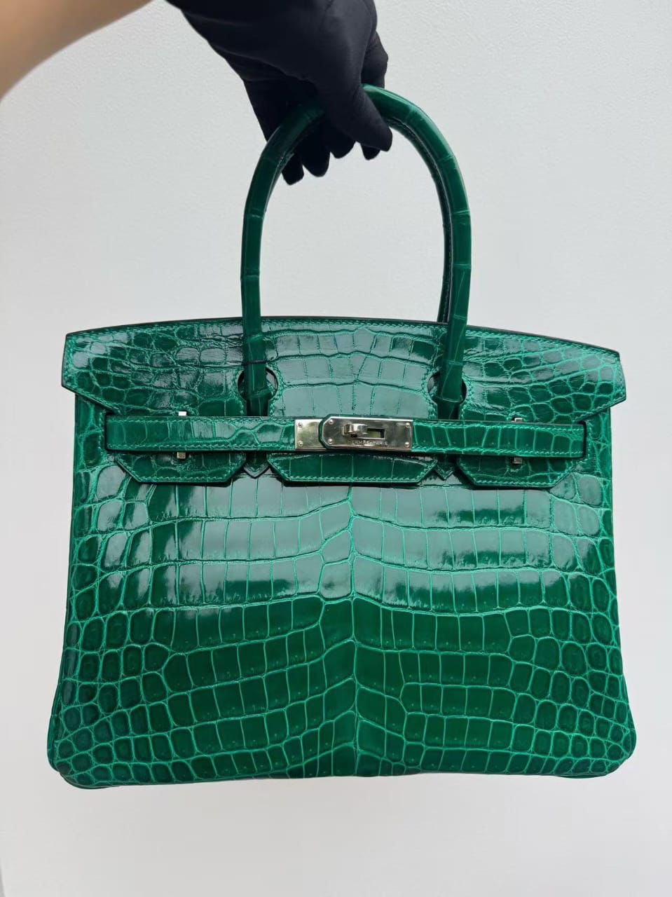 Hermes Birkin 30 Vert Emeraude Shiny Niloticus Palladium hardware