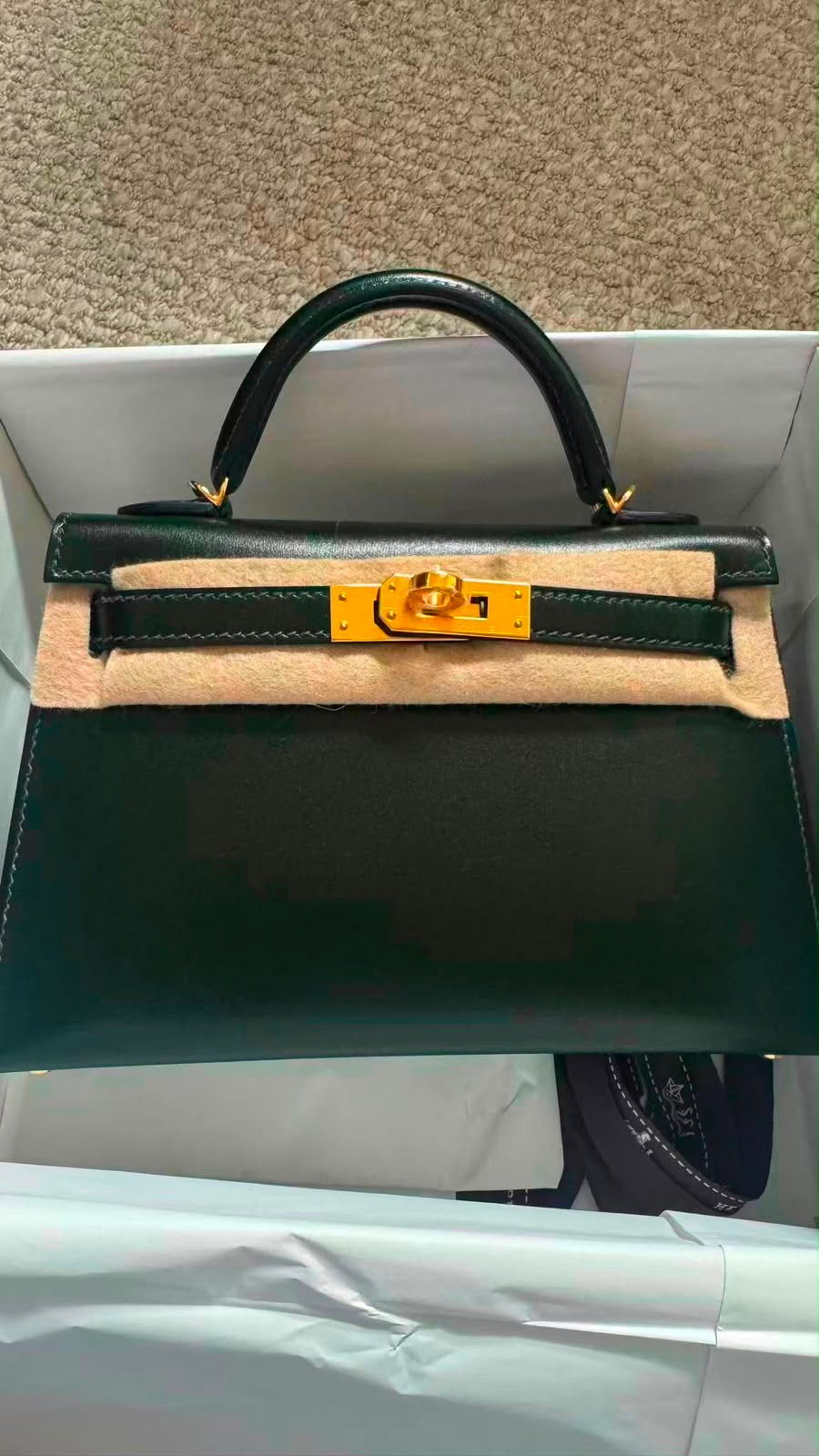 Hermed Mini Kelly 20 Vert Fonce Box Leather Gold Hardware