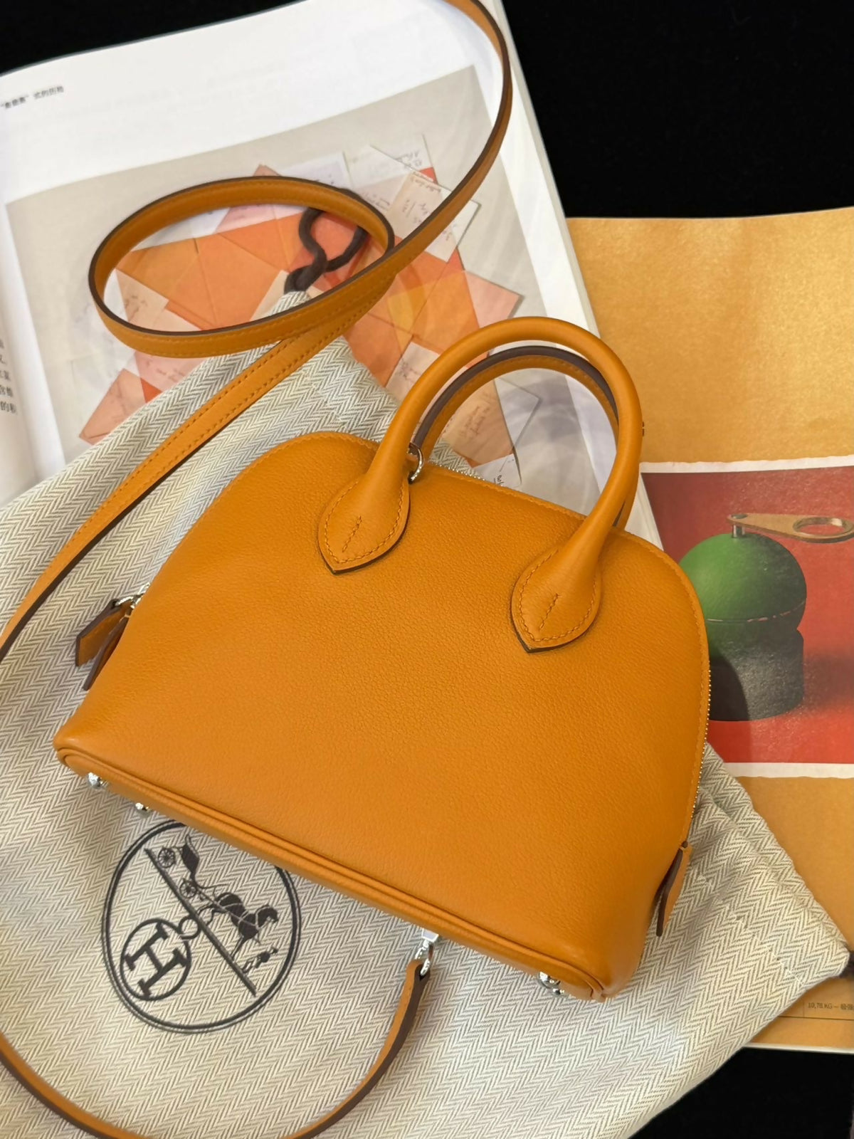 Hermès Mini Bolide Special Order (HSS) Beige Sesame / Almond with Gold Brown Interior Bicolor Leather