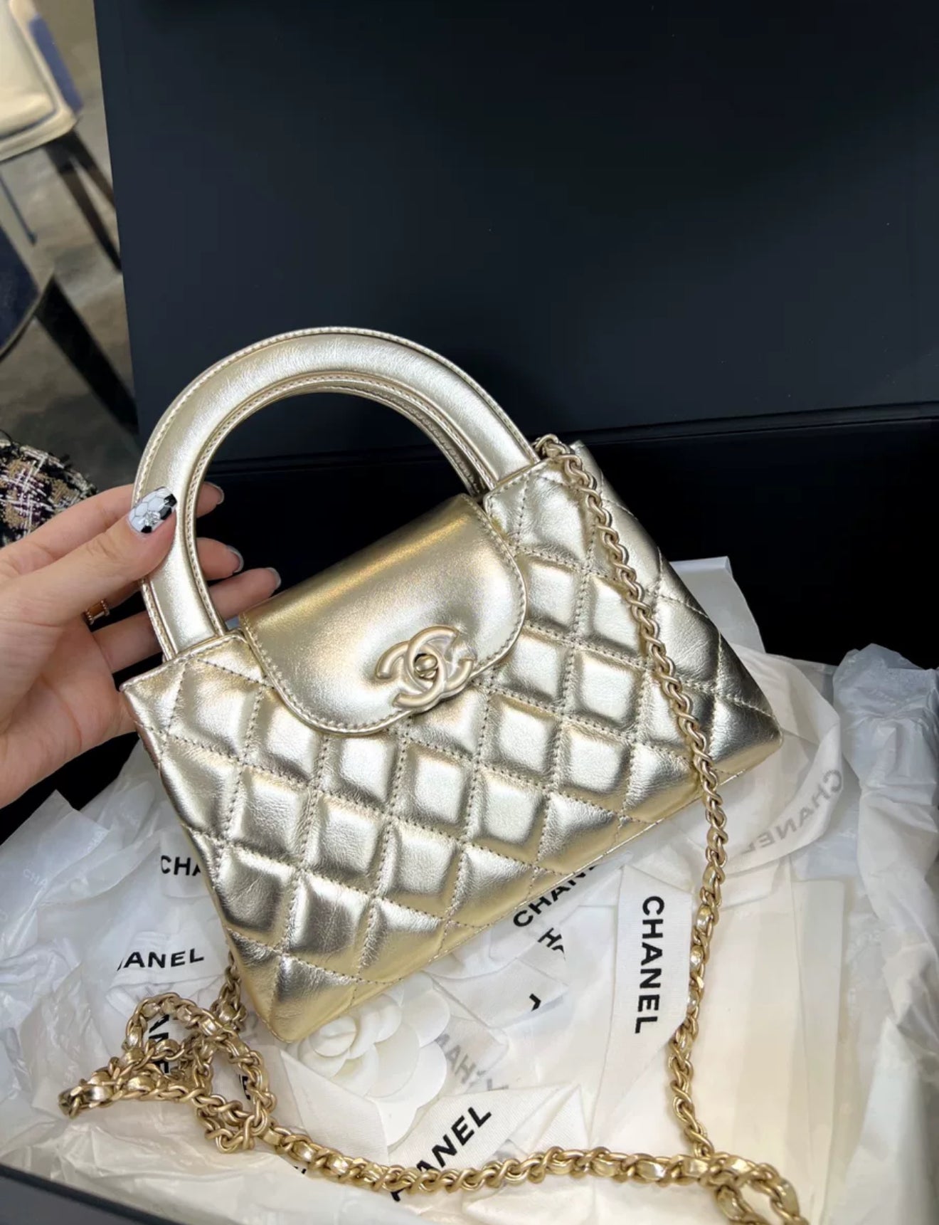 Chanel 25A Mini Kelly Gold Metallic Quilted Calfskin Gold Hardware