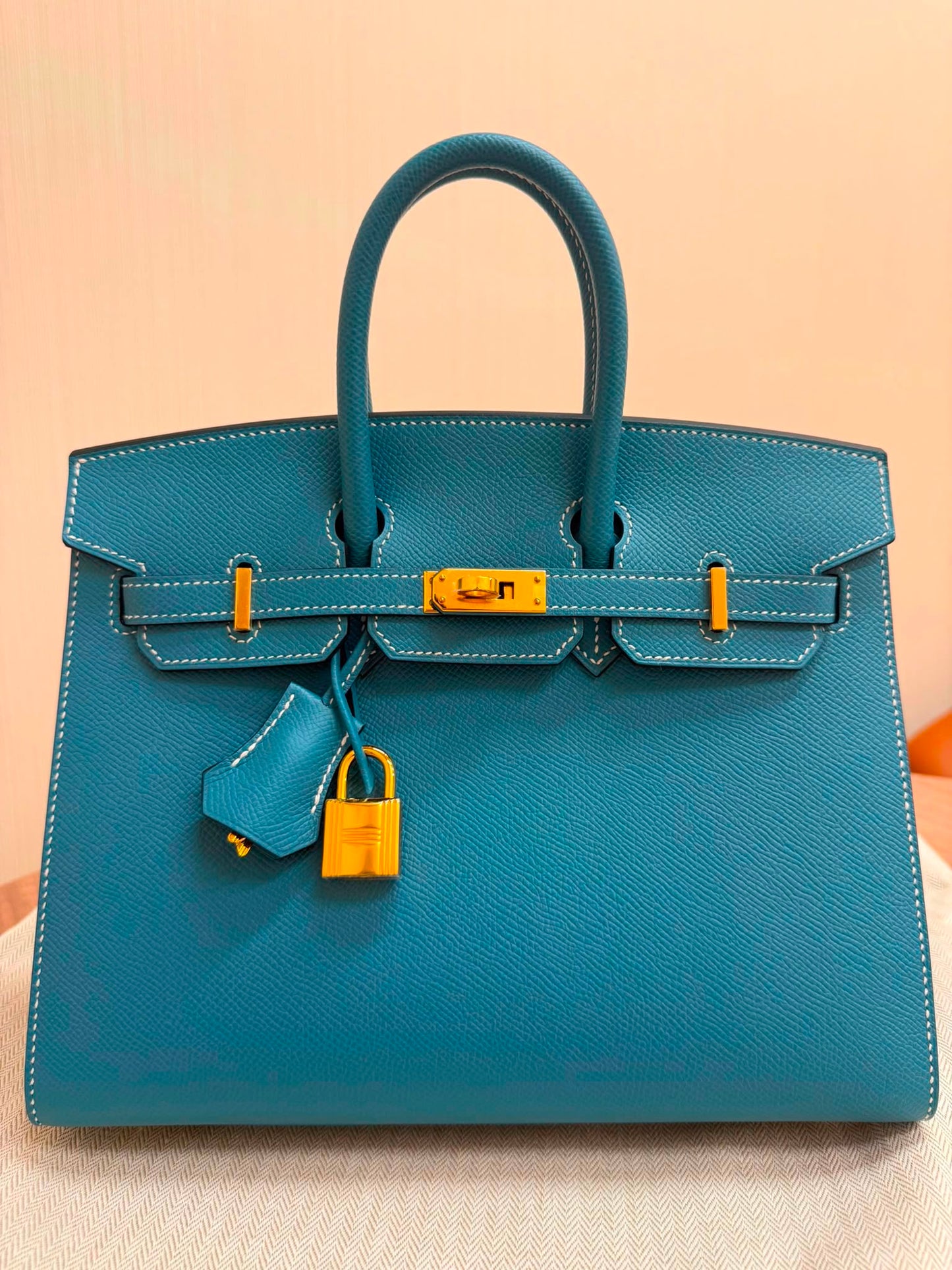 Hermes Birkin 25 Bleu Jean ghw sellier Epsom leather gold hardware