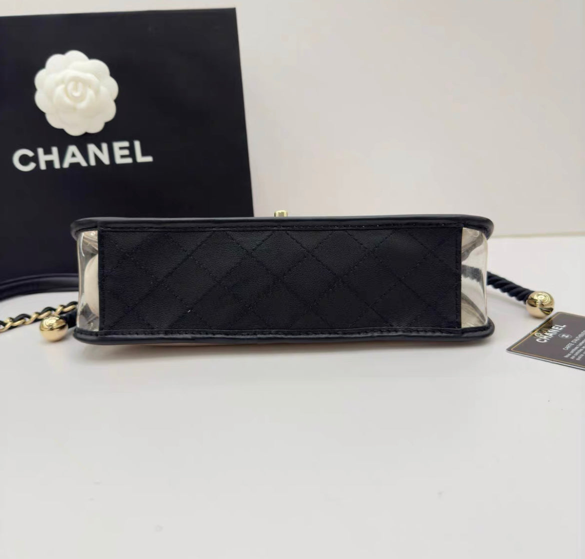 Chanel Lambskin PVC Sand By The Sea Flap Bag With Pearl Strap