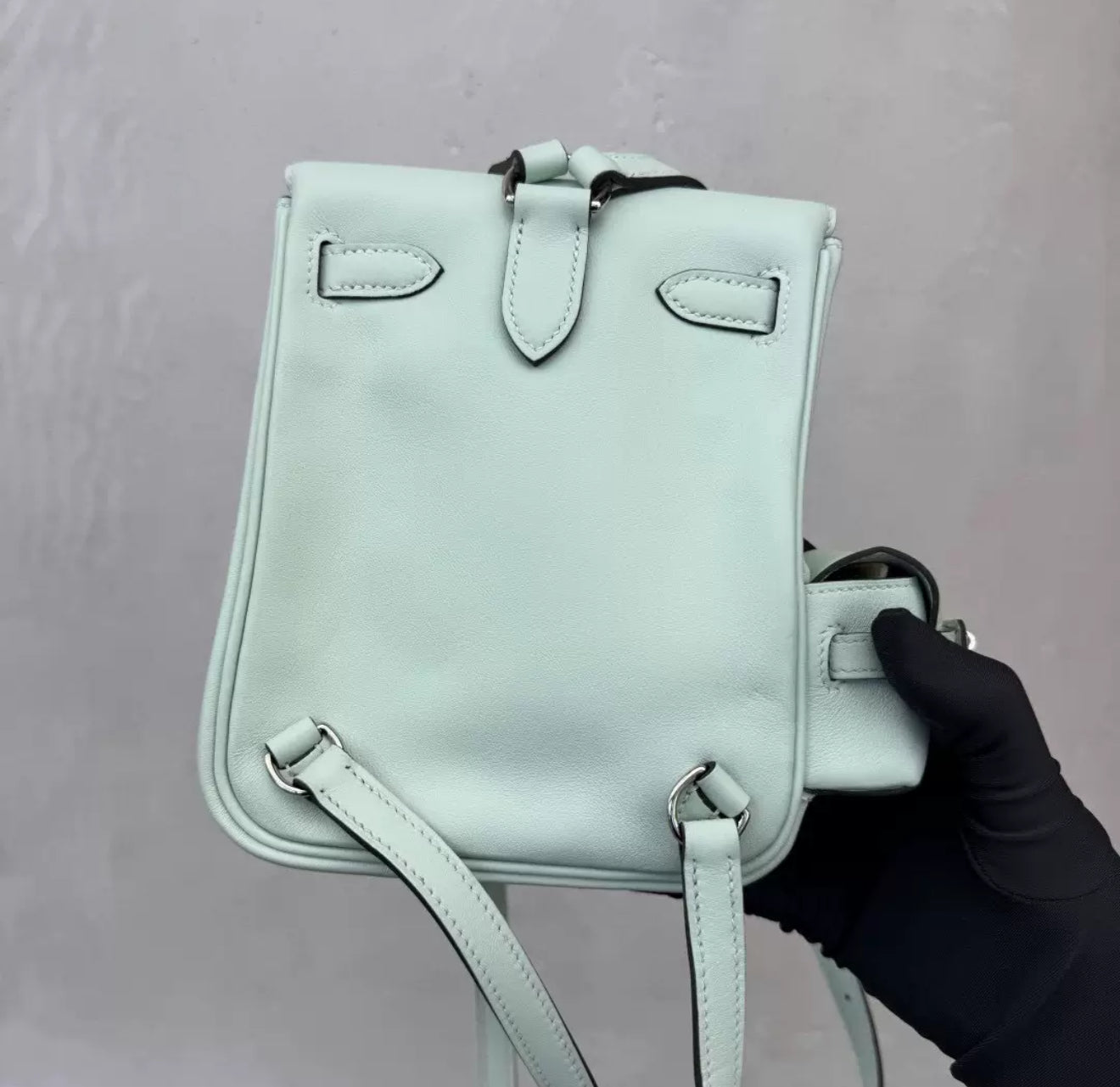 HERMES Kelly Jump Backpack Vert Peppermint Swift Palladium Hardware