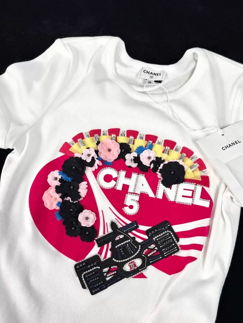 Chanel 23C White Red F1 race T-Shirt
