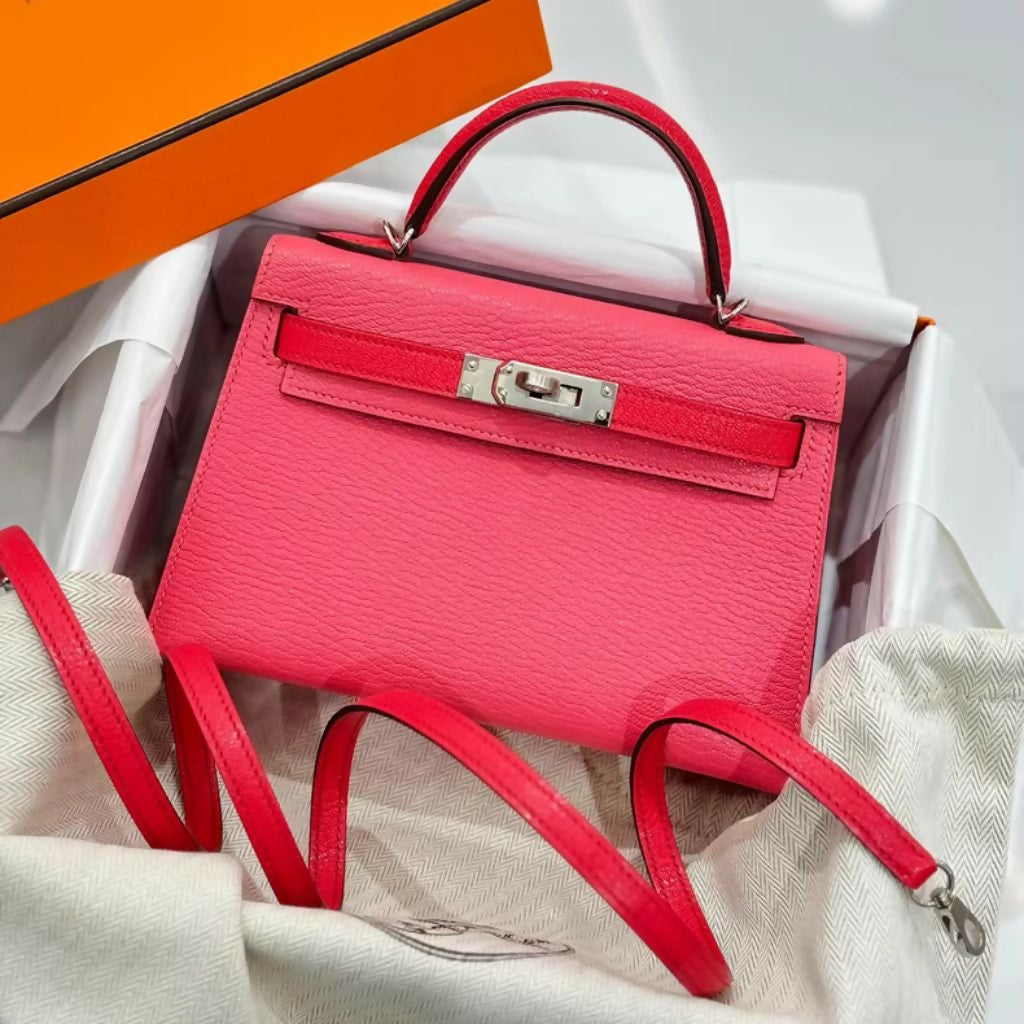 Hermès Mini Kelly II Rose Lipstick/Rose Extreme chèvre leather