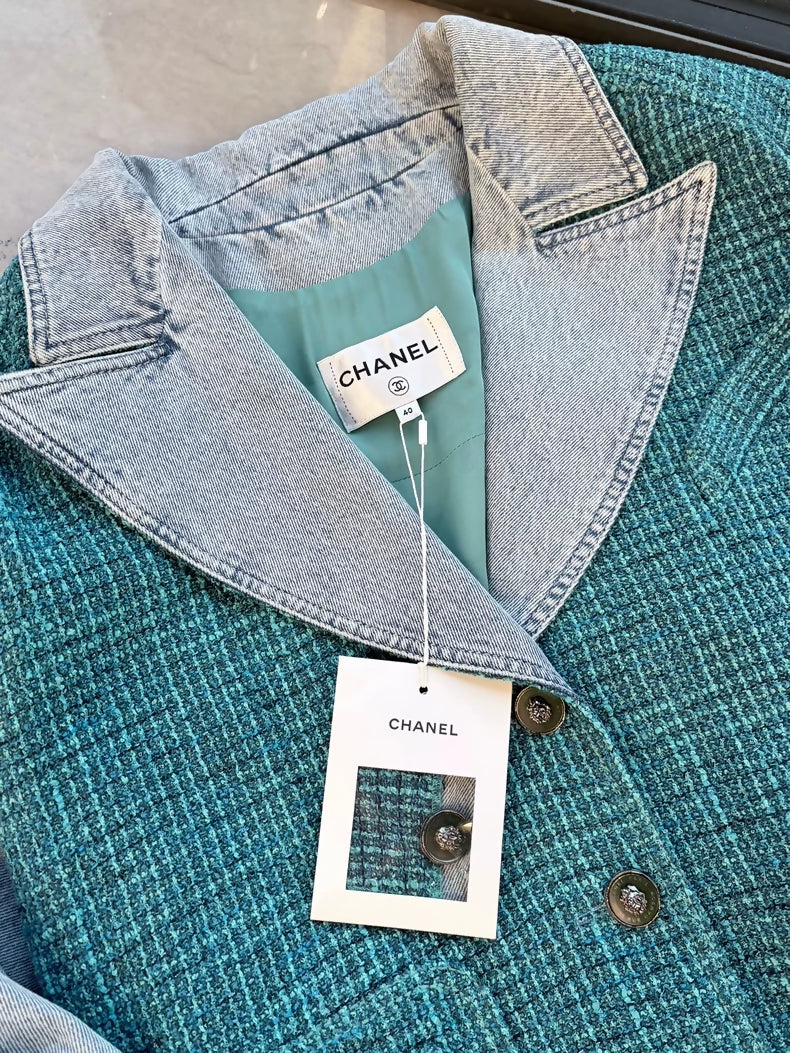 Chanel 22P Blue Tweed and Denim Jacket