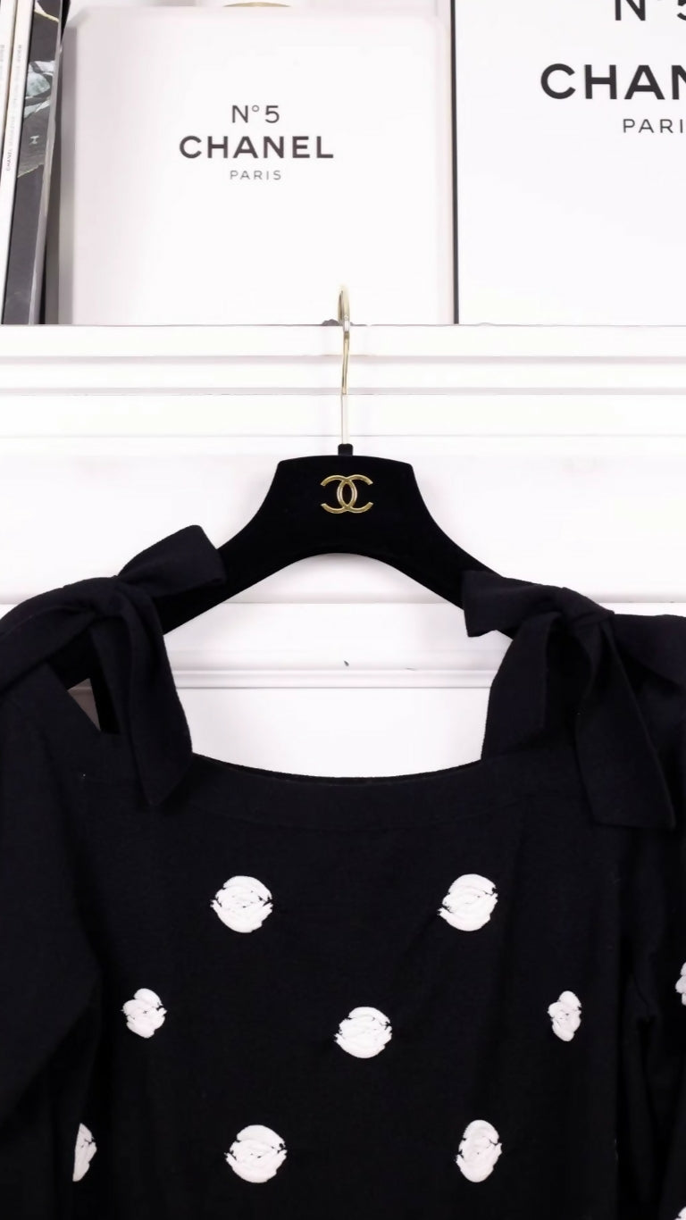 Chanel 23K Black and White Bows & Camellia Sweater