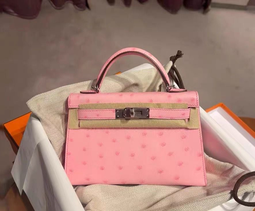 Hermès Mini Kelly Pink Bubblegum Ostrich Leather Palladium Hardware