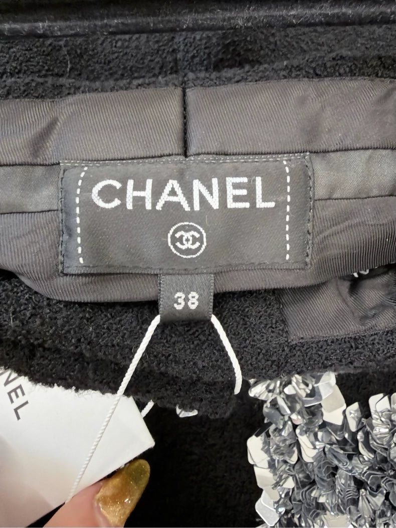 Chanel 22A Black Tweed Wide-Leg Pants