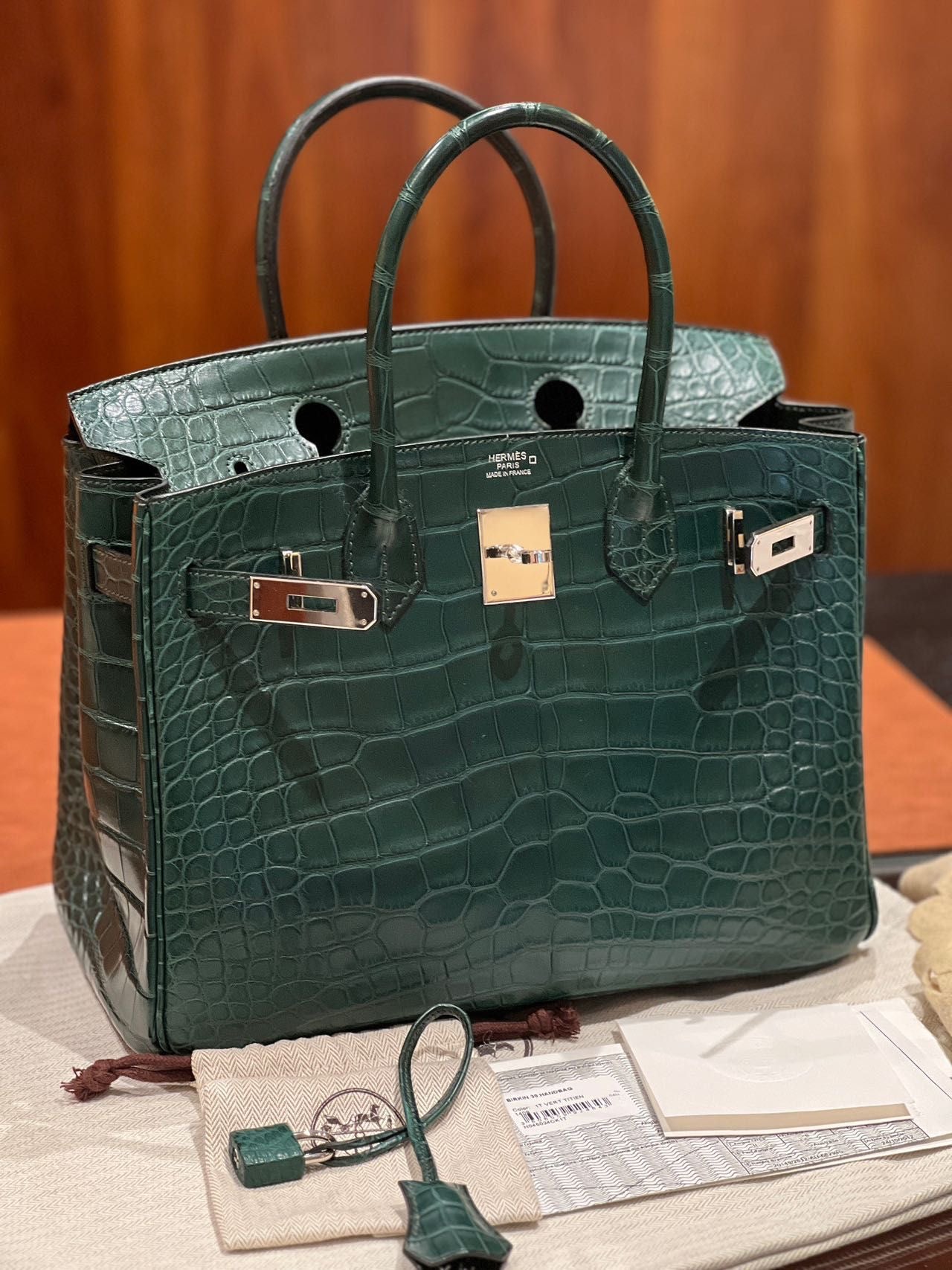 Hermes Birkin 30 Vert Titien Matte Alligator leather palladium hardware