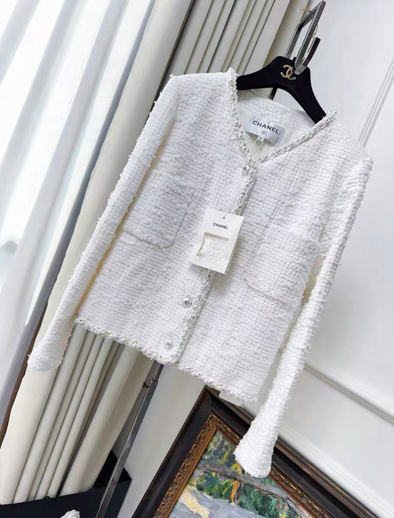 Chanel 25P white tweed pearl jacket – Wararni.com