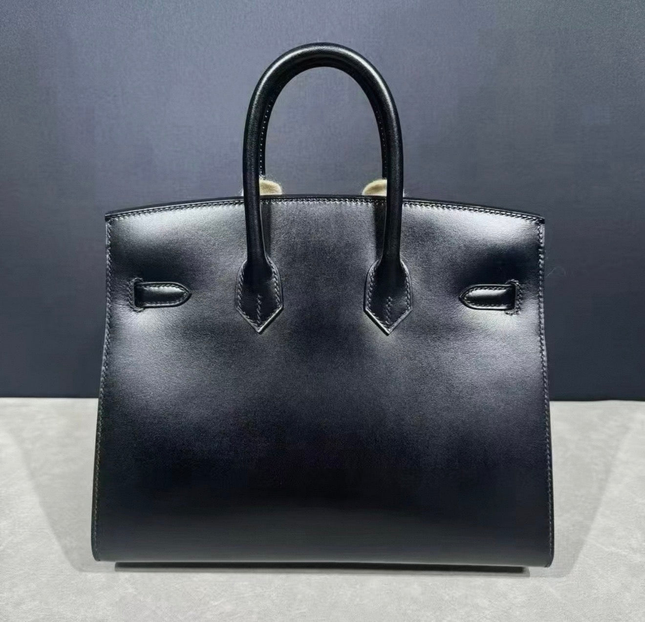 HERMÈS 25 BIRKIN SELLIER BLACK BOX CALF LEATHER PALLADIUM HARDWARE