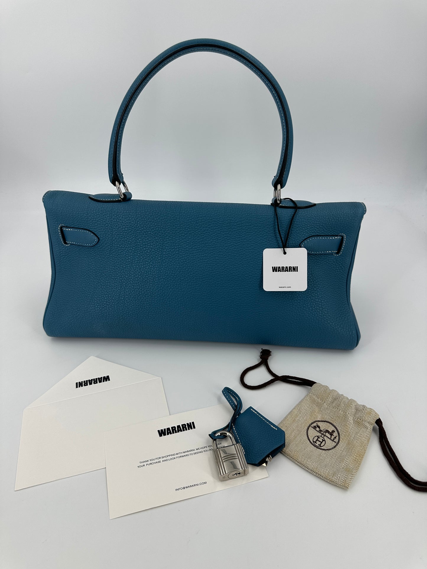 Hermes Kelly shoulder blue denim Togo leather palladium hardware