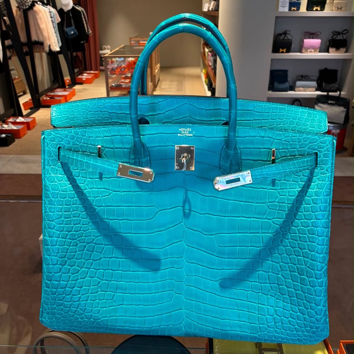 Hermes Birkin 40 Blue Paon Matte crocodile leather palladium hardware (Rare)
