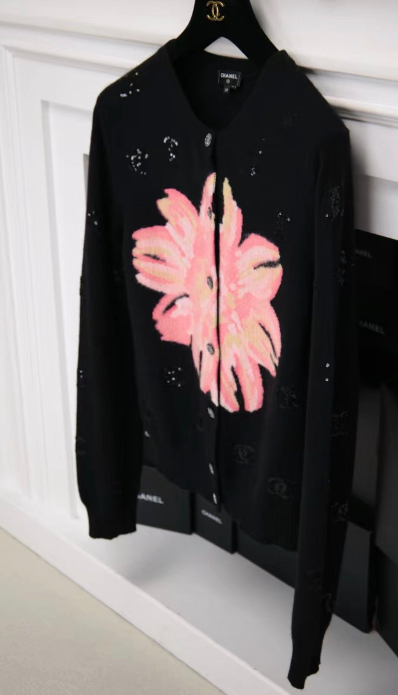Chanel 24S Camellia Sequin CC Knit Cardigan