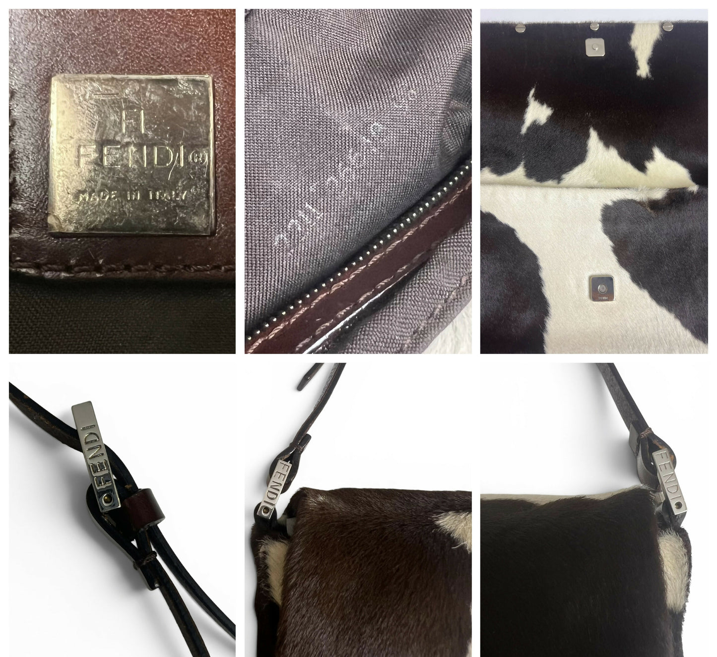 Rare Vintage 1999 FW FENDI Cow Print Pony Baguette Flap Bag