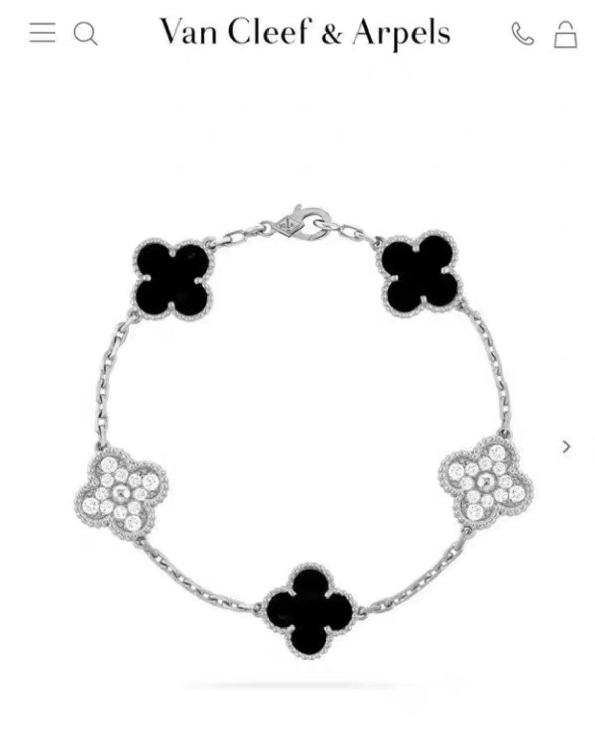 VAN CLEEF
ARPELS
18K White Gold Diamond Black Onyx 5 Motifs Vintage Alhambra Bracelet