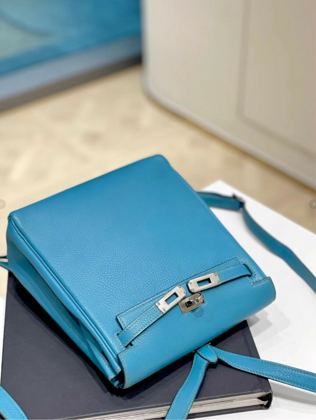 Hermes Kelly Ado Denim Blue Leather Palladium Hardware