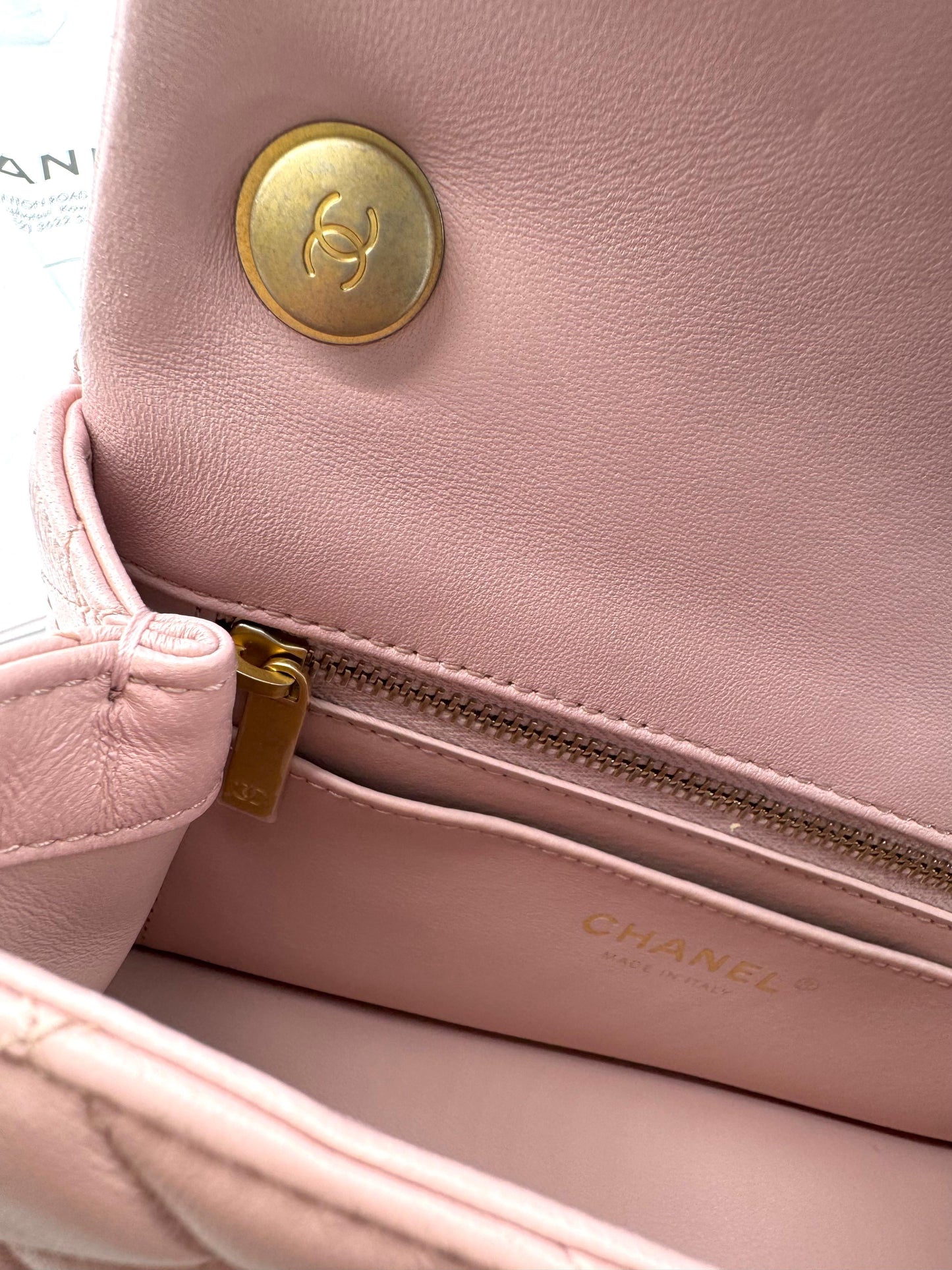 Chanel pink mini flap bag with gold hardware