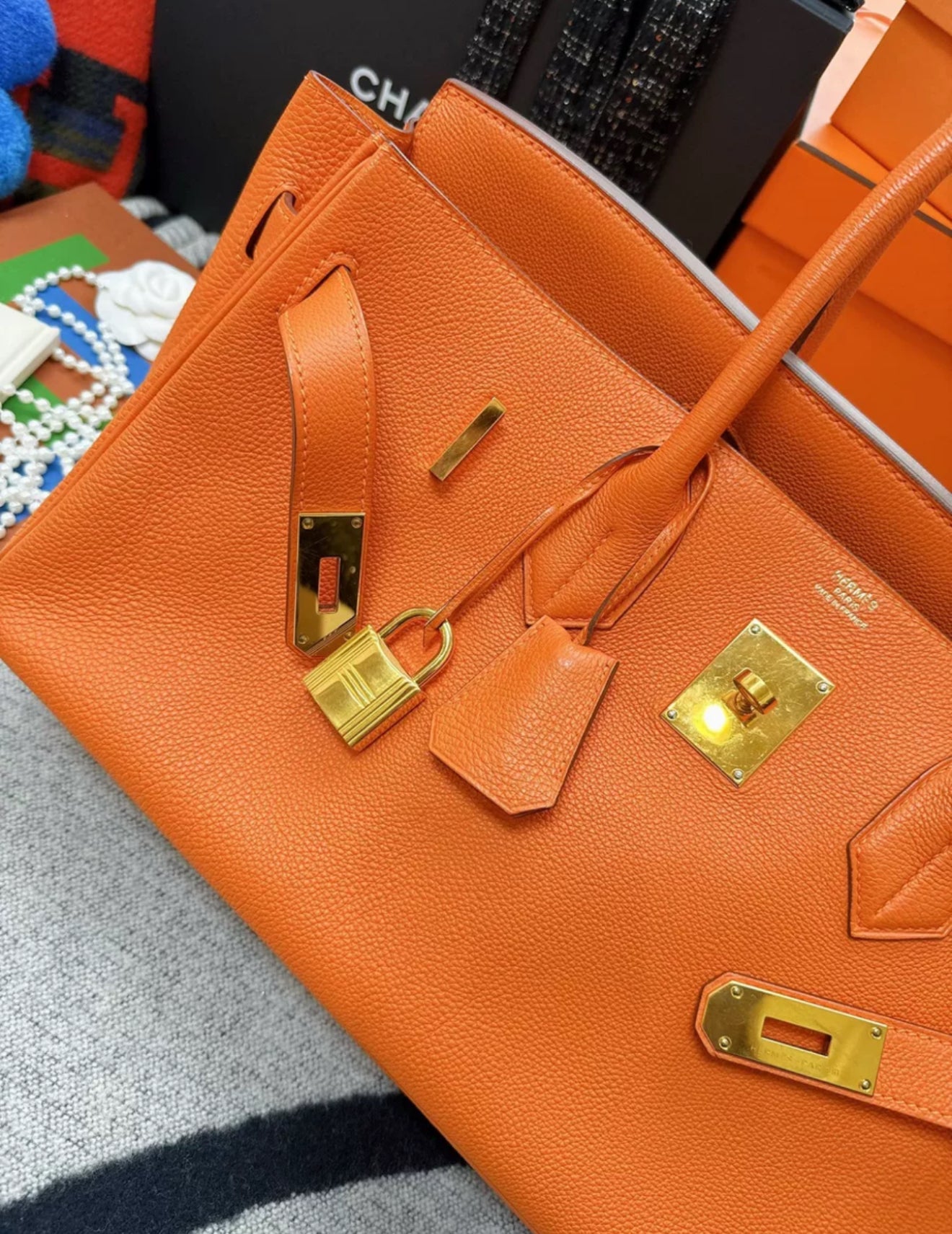 Hermes Shoulder Birkin Orange Togo Leather Gold Hardware