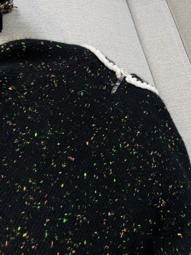 Chanel 24k black and multicolored top with white trim