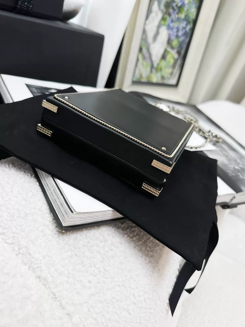 Chanel 17A Black and Gold Lambskin Ritz-Carlton Box Bag with gold Chain