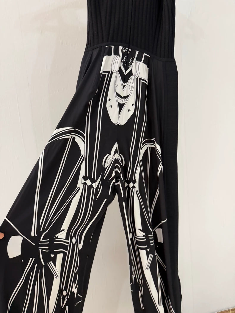 Hermes black white silk jumpsuit