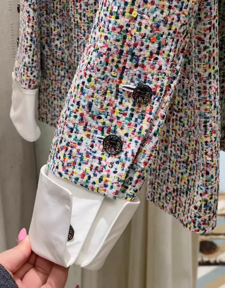 Chanel 25C pink white multicolour Tweed shirt Jacket