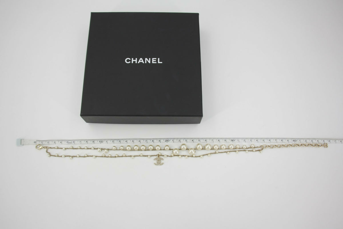 Chanel 18S Imitation Pearl & Woven Chain CC Necklace