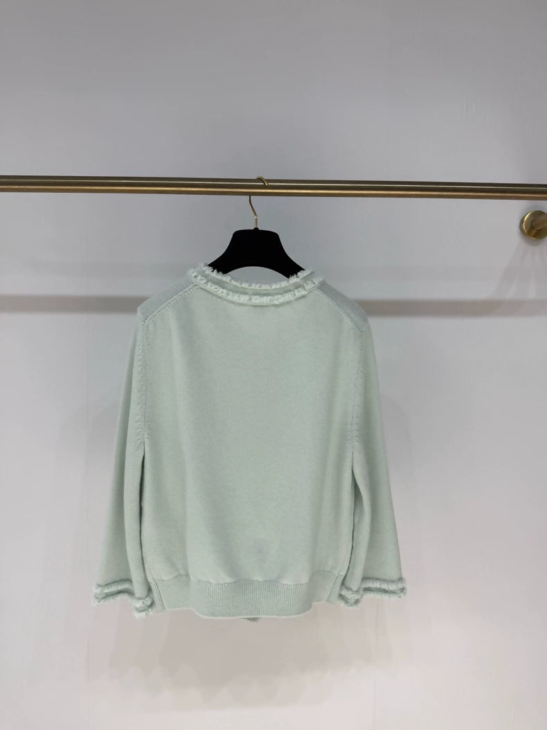 Chanel 25S mint green lace cardigan