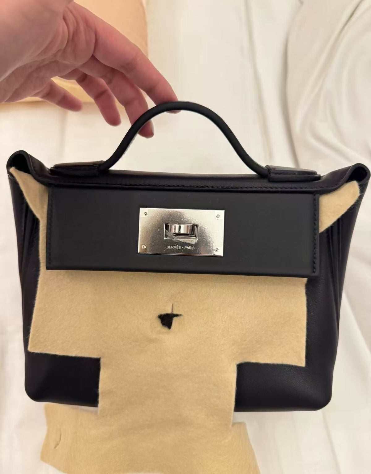 Hermès 24/24 Mini Noir / Black Veau Volupto Leather with Palladium Hardware K Stamp