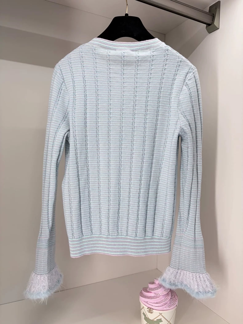 Chanel 25B baby blue cardigan