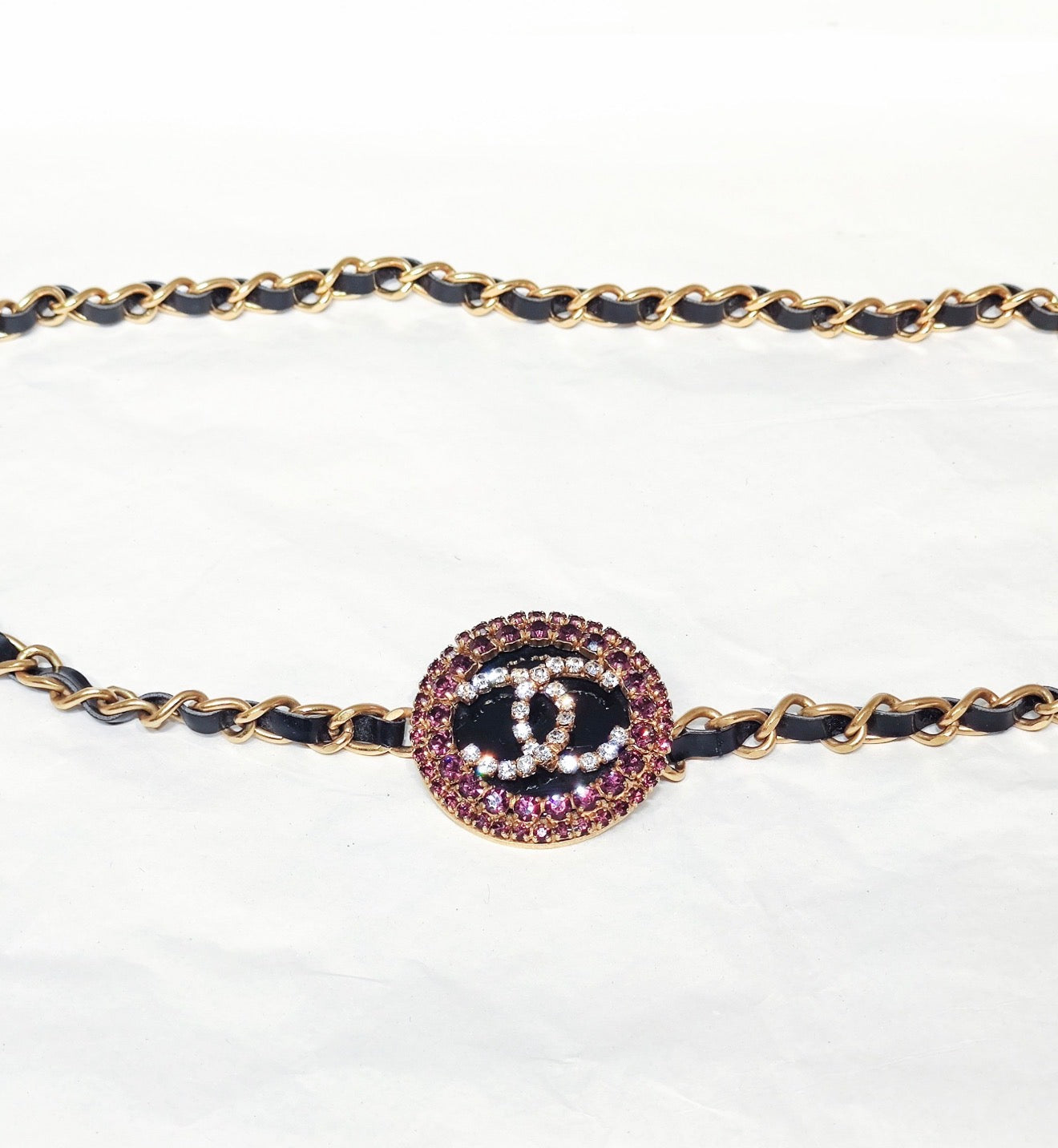 Chanel 95P Double C Diamond-Studded Leather Chain Waist Belt