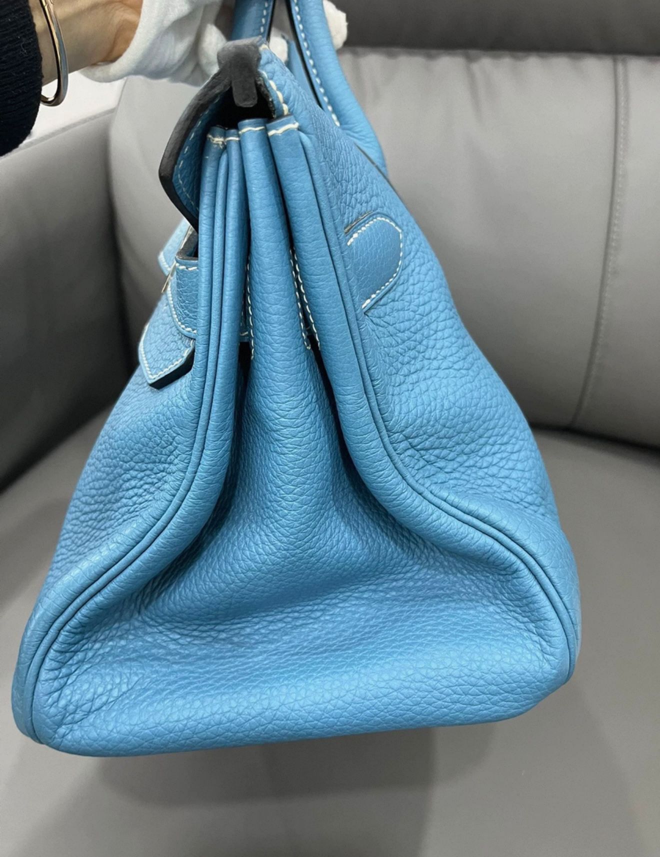 Hermes jpg 42 shoulder Birkin Blue Denim Togo leather palladium hardware