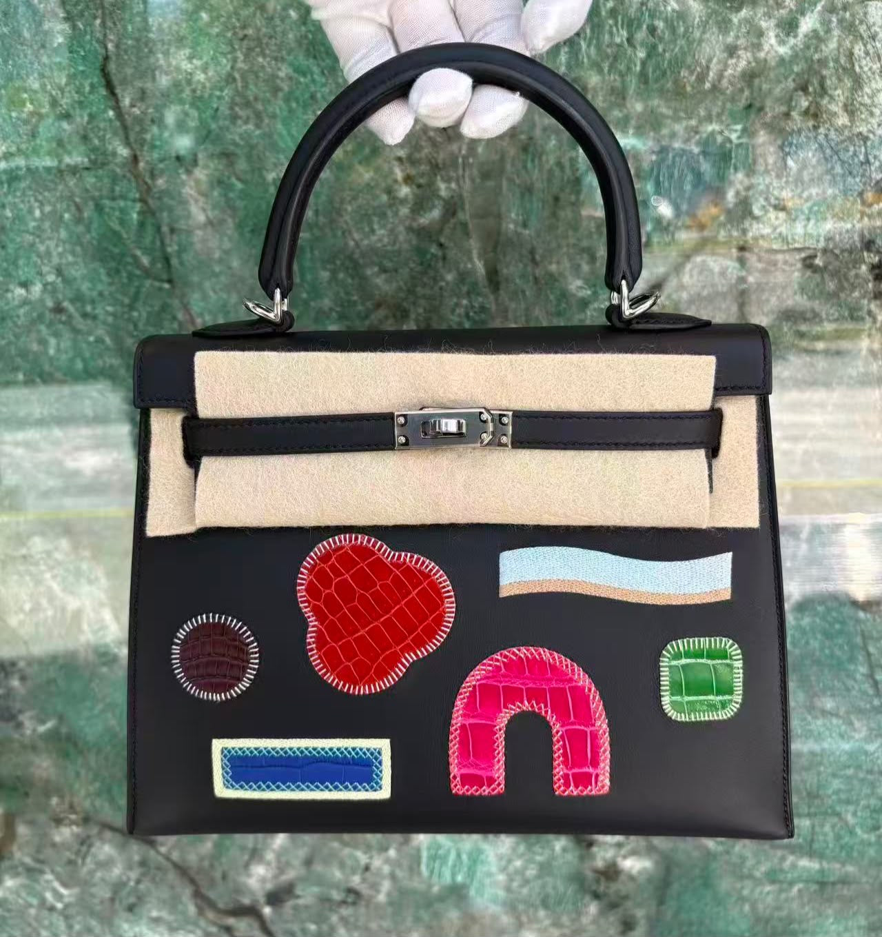 Limited edition Hermes Kelly 25 Broderie palladium hardware