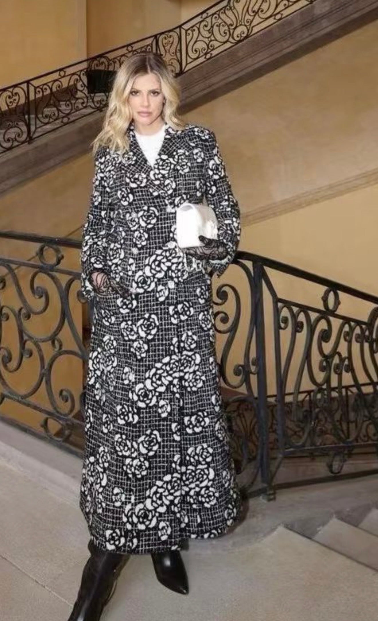 Chanel 22p black tweed camellia long coat – Wararni.com