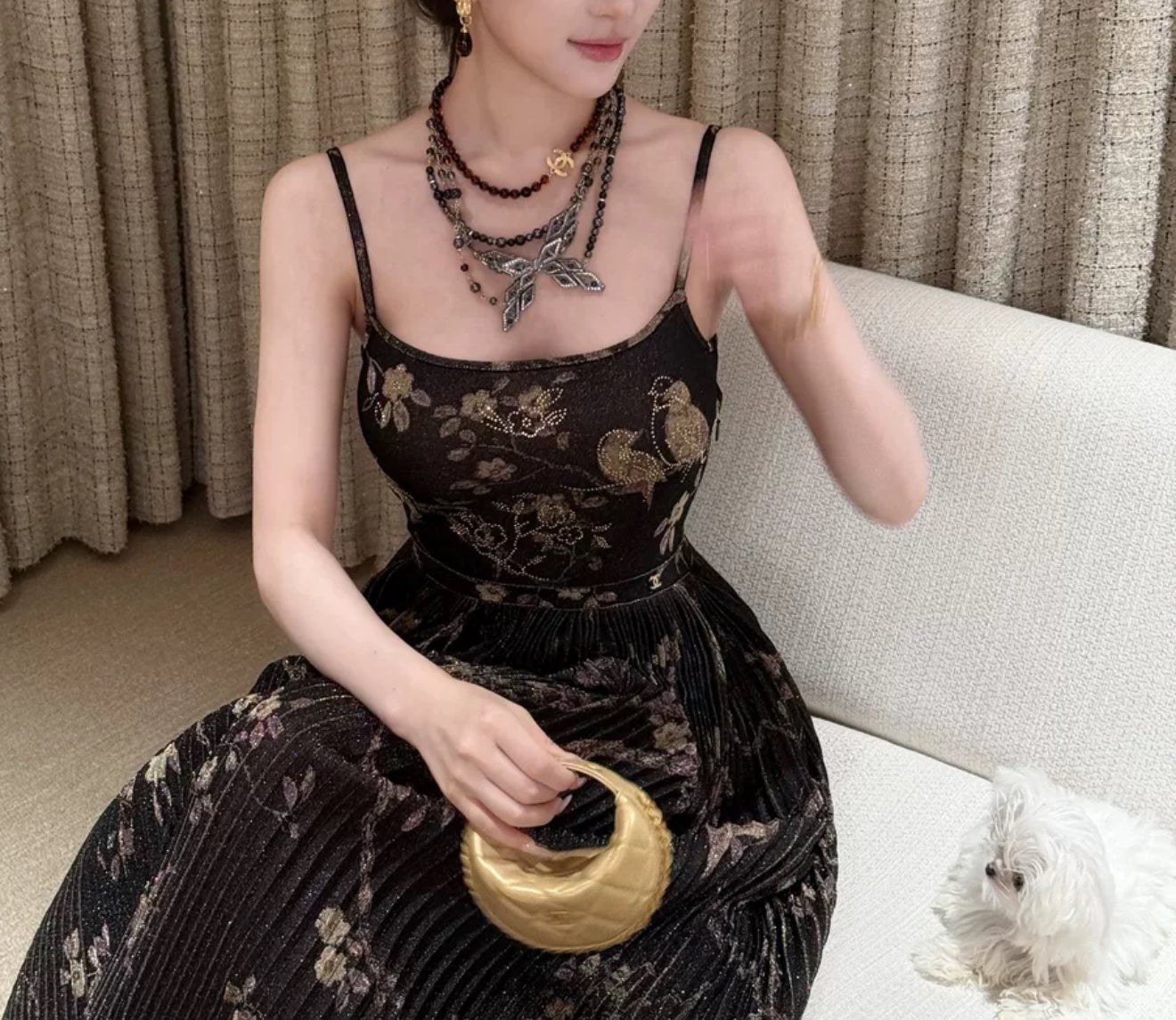 Chanel 25A Black long evening dress