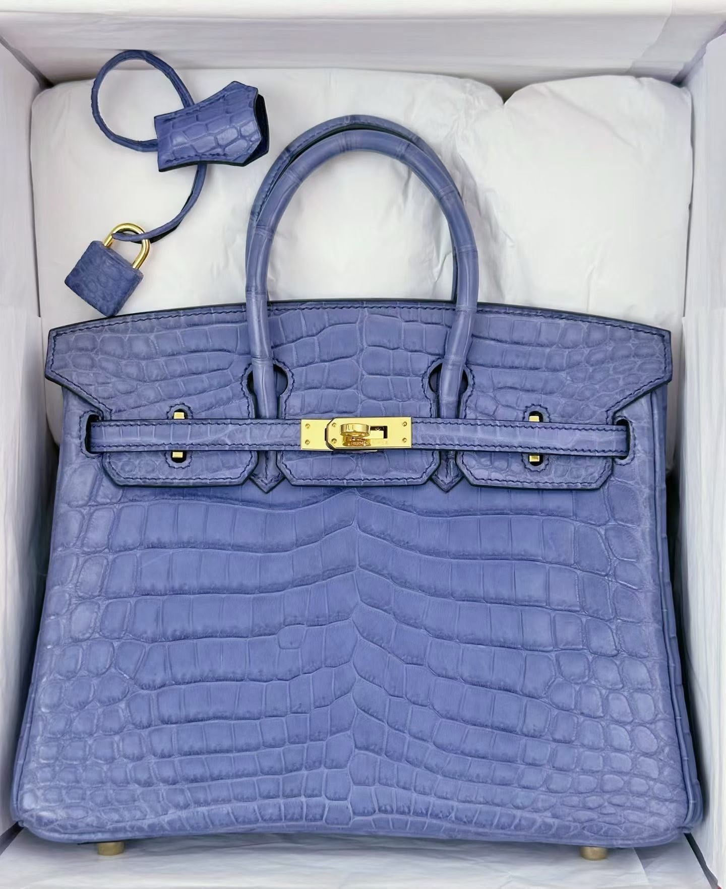 Hermes Birkin 25 blue Brighton matte niloticus gold hardware